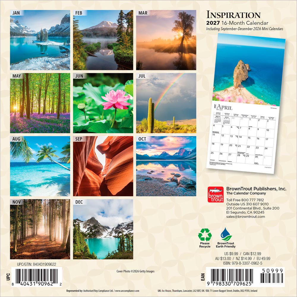 Inspiration | 2027 7 x 14 Inch (Hanging) Monthly Mini Wall Calendar