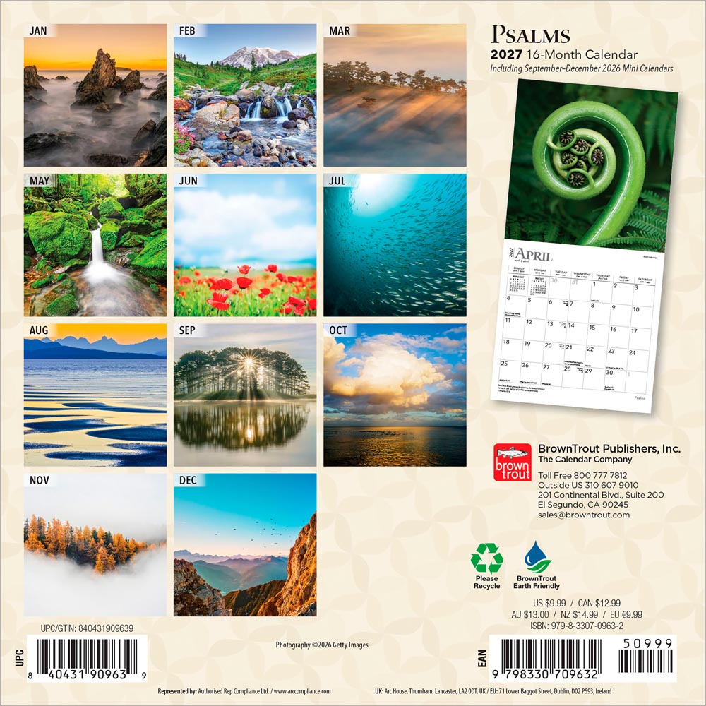 Psalms | 2027 7 x 14 Inch (Hanging) Monthly Mini Wall Calendar