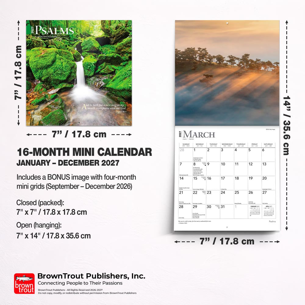 Psalms | 2027 7 x 14 Inch (Hanging) Monthly Mini Wall Calendar