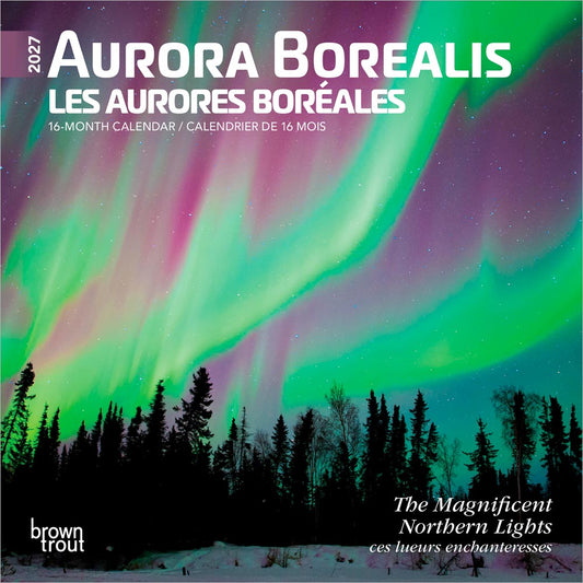 Aurora Borealis | 2027 7 x 14 Inch (Hanging) Monthly Mini Wall Calendar | English/French Bilingual
