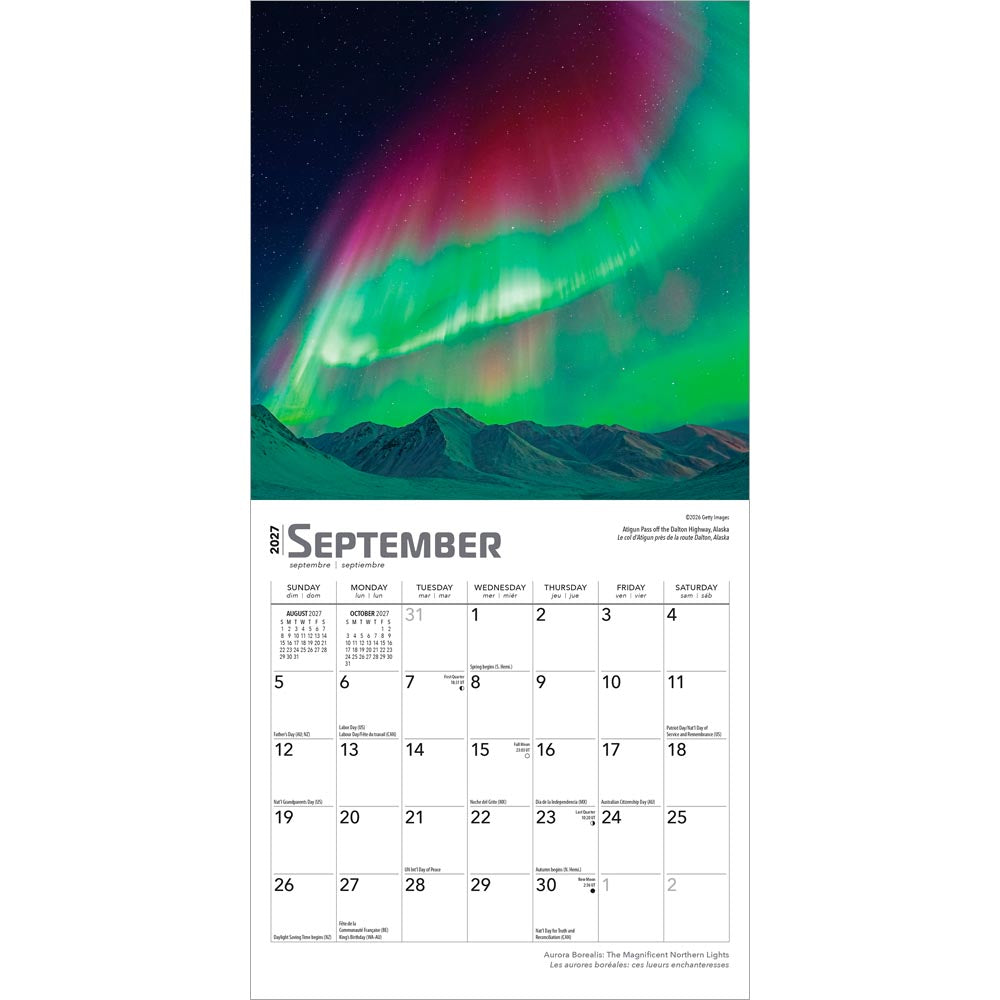 Aurora Borealis | 2027 7 x 14 Inch (Hanging) Monthly Mini Wall Calendar | English/French Bilingual