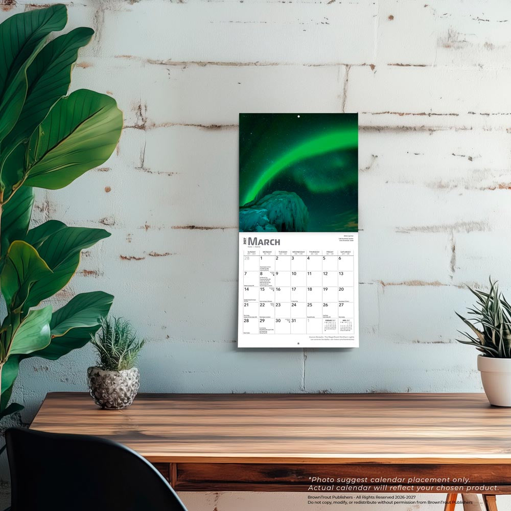 Aurora Borealis | 2027 7 x 14 Inch (Hanging) Monthly Mini Wall Calendar | English/French Bilingual