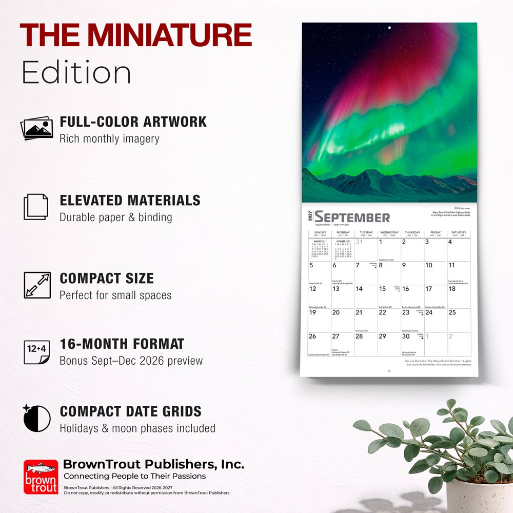 Aurora Borealis | 2027 7 x 14 Inch (Hanging) Monthly Mini Wall Calendar | English/French Bilingual