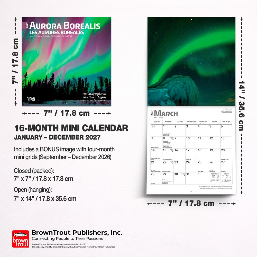 Aurora Borealis | 2027 7 x 14 Inch (Hanging) Monthly Mini Wall Calendar | English/French Bilingual