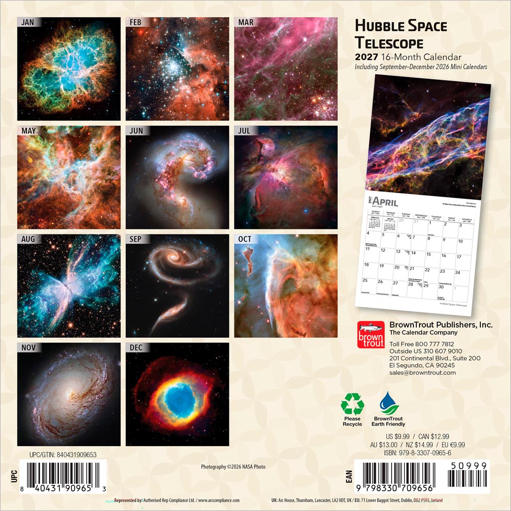Hubble Space Telescope | 2027 7 x 14 Inch (Hanging) Monthly Mini Wall Calendar