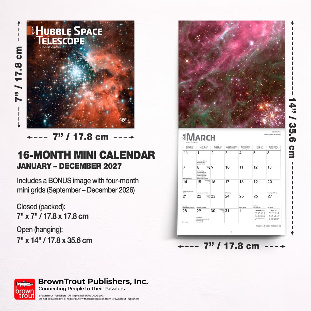 Hubble Space Telescope | 2027 7 x 14 Inch (Hanging) Monthly Mini Wall Calendar