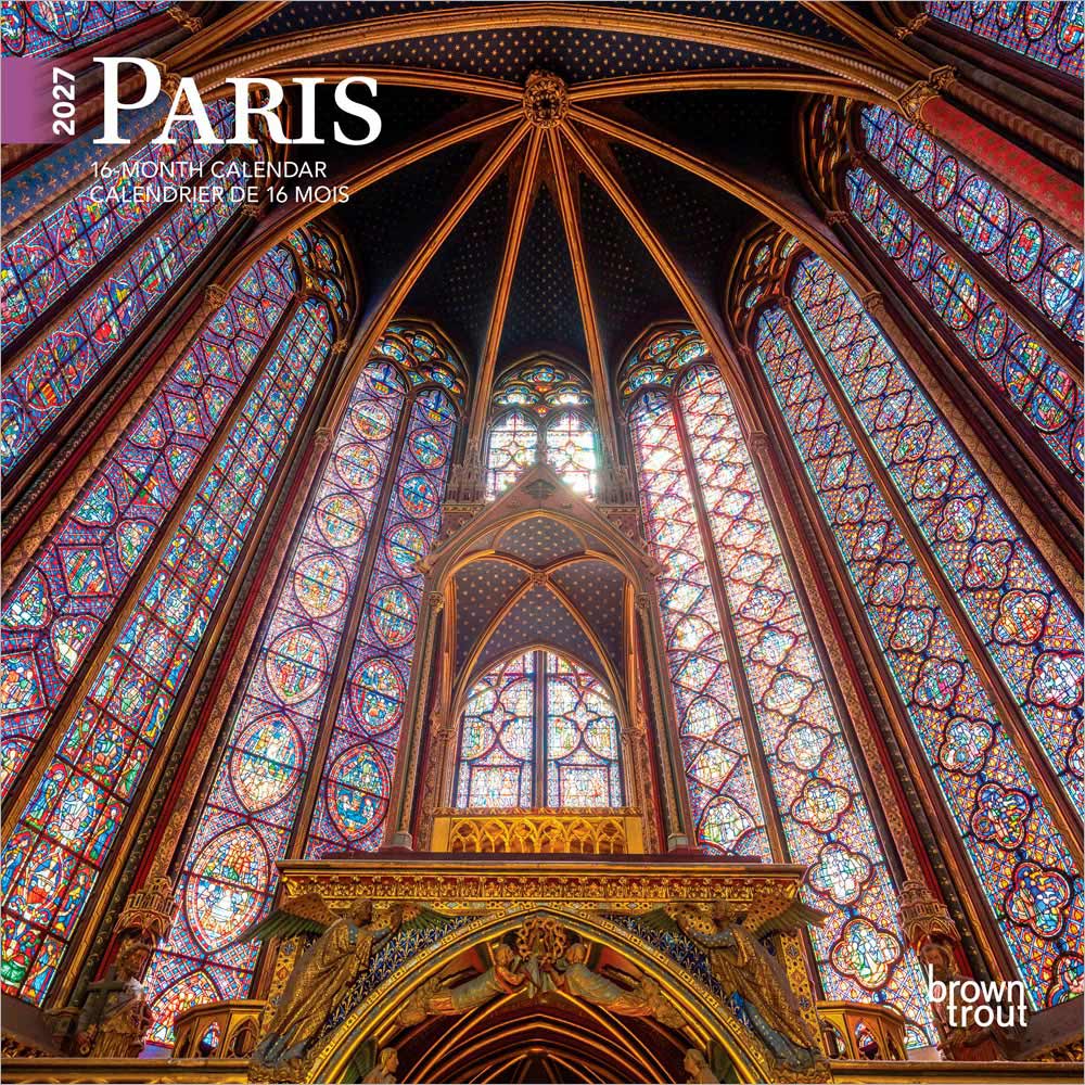 Paris | 2027 7 x 14 Inch (Hanging) Monthly Mini Wall Calendar | English/French Bilingual