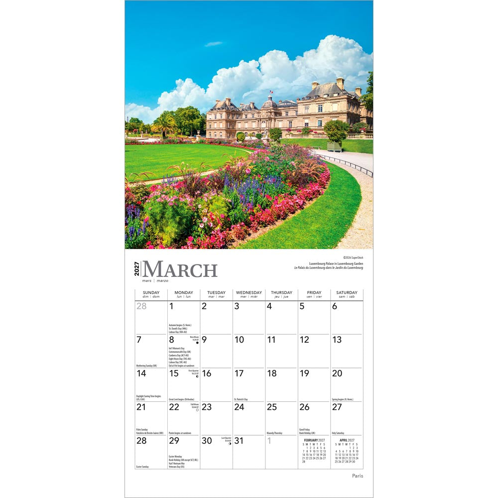 Paris | 2027 7 x 14 Inch (Hanging) Monthly Mini Wall Calendar | English/French Bilingual