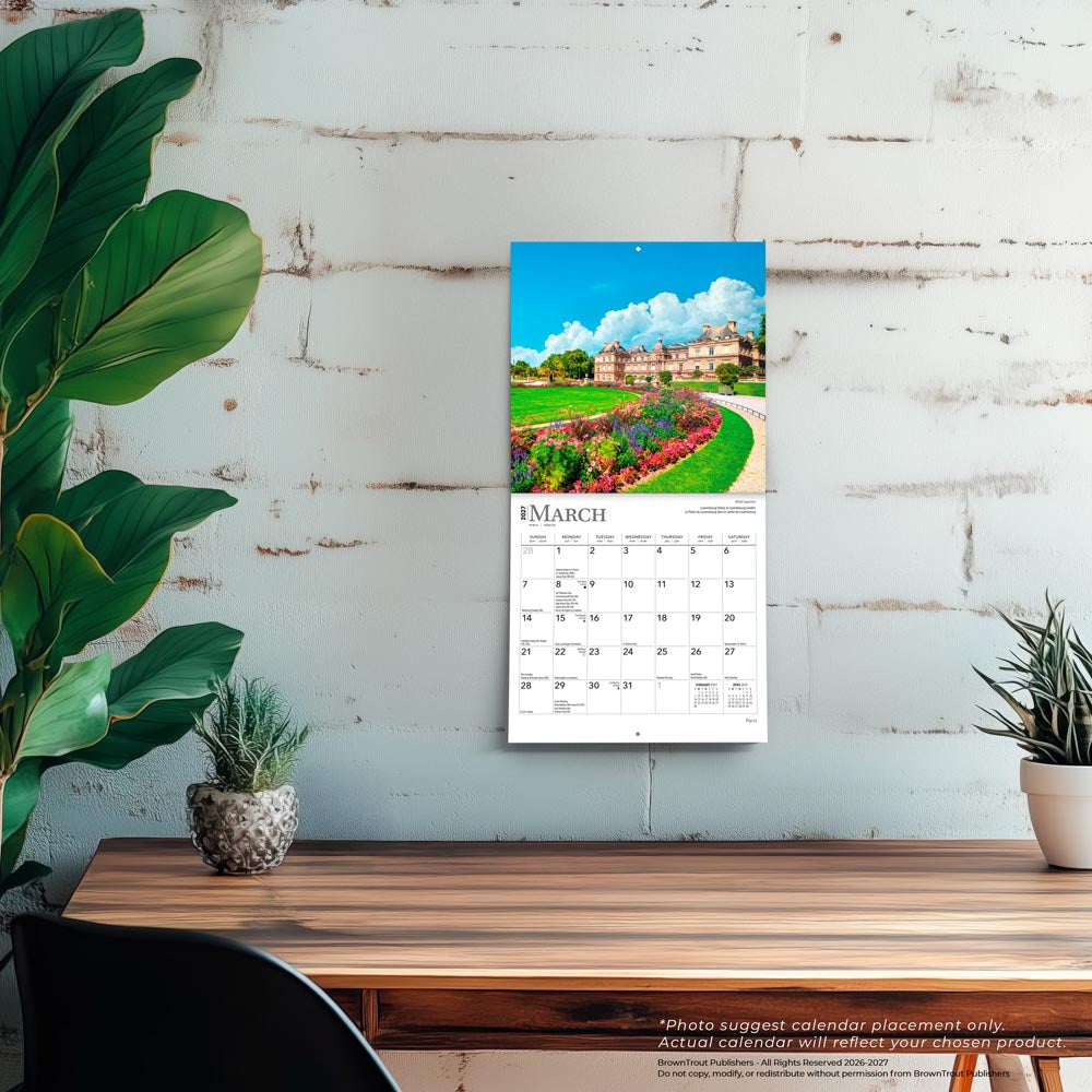 Paris | 2027 7 x 14 Inch (Hanging) Monthly Mini Wall Calendar | English/French Bilingual