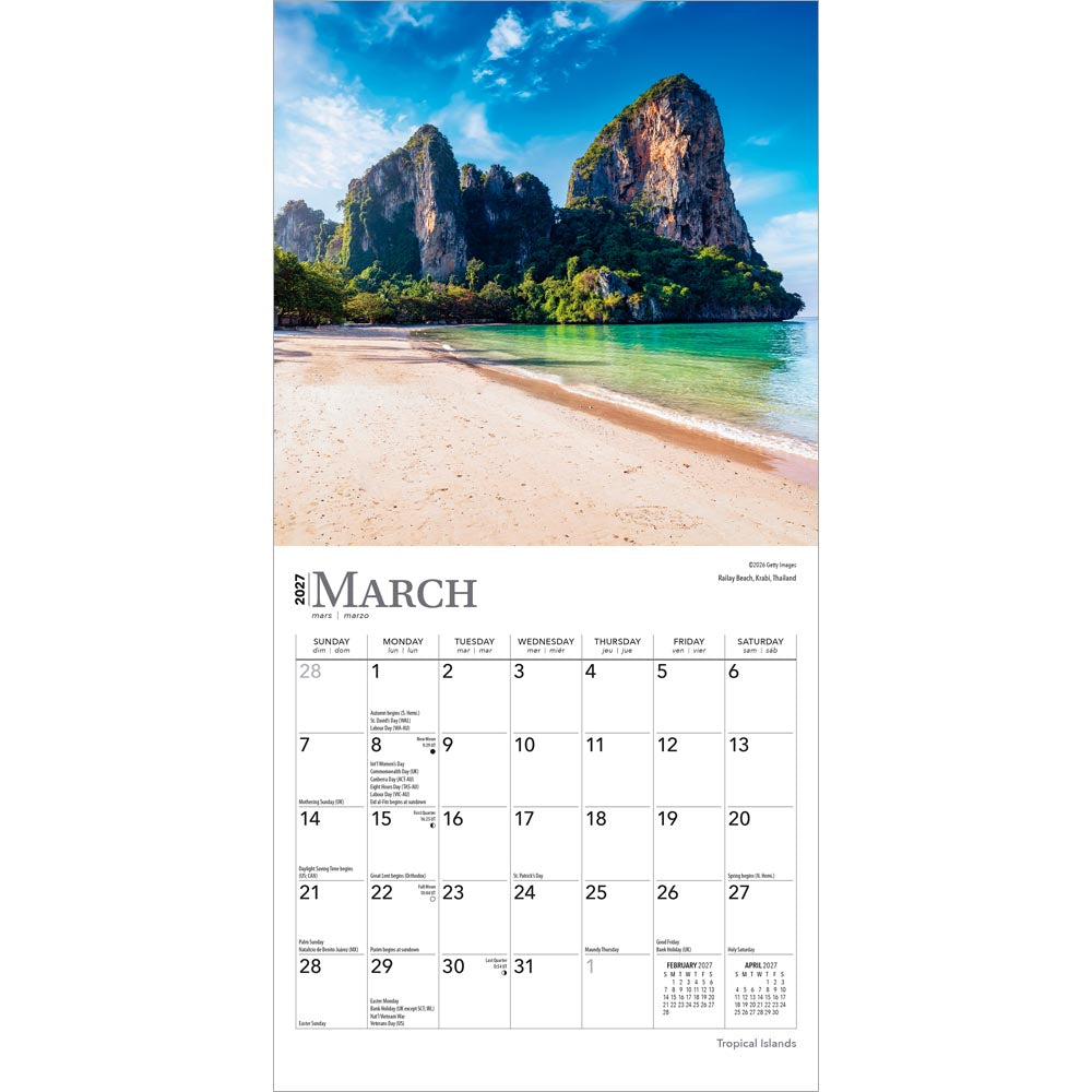 Tropical Islands | 2027 7 x 14 Inch (Hanging) Monthly Mini Wall Calendar
