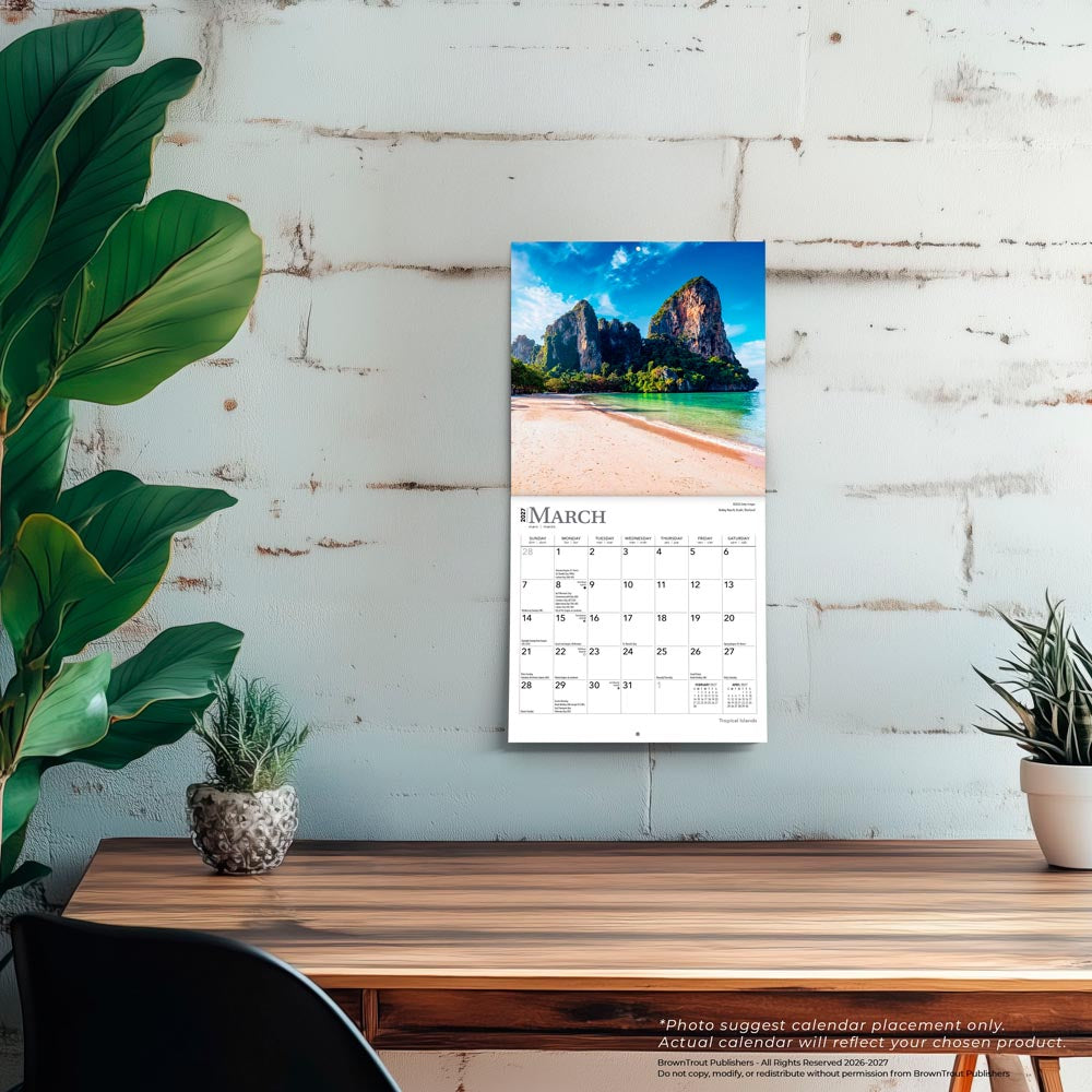 Tropical Islands | 2027 7 x 14 Inch (Hanging) Monthly Mini Wall Calendar
