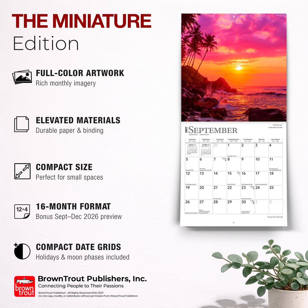 Tropical Islands | 2027 7 x 14 Inch (Hanging) Monthly Mini Wall Calendar