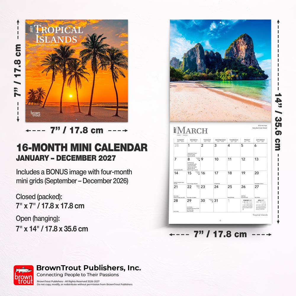 Tropical Islands | 2027 7 x 14 Inch (Hanging) Monthly Mini Wall Calendar