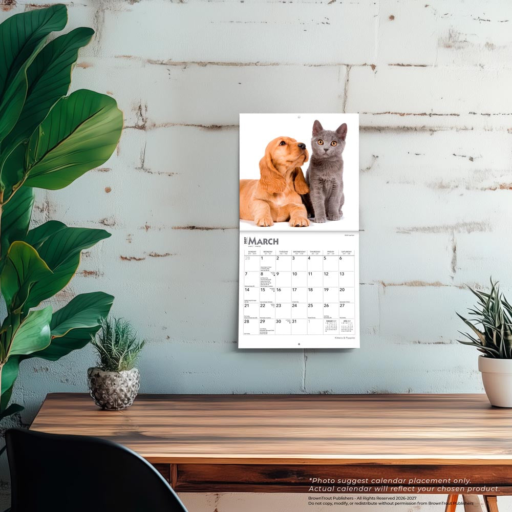 Kittens & Puppies | 2027 7 x 14 Inch (Hanging) Monthly Mini Wall Calendar