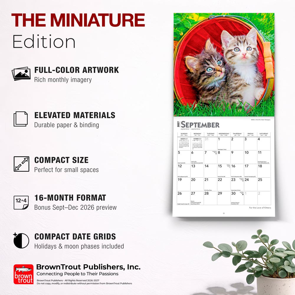 For the Love of Kittens | 2027 7 x 14 Inch (Hanging) Monthly Mini Wall Calendar