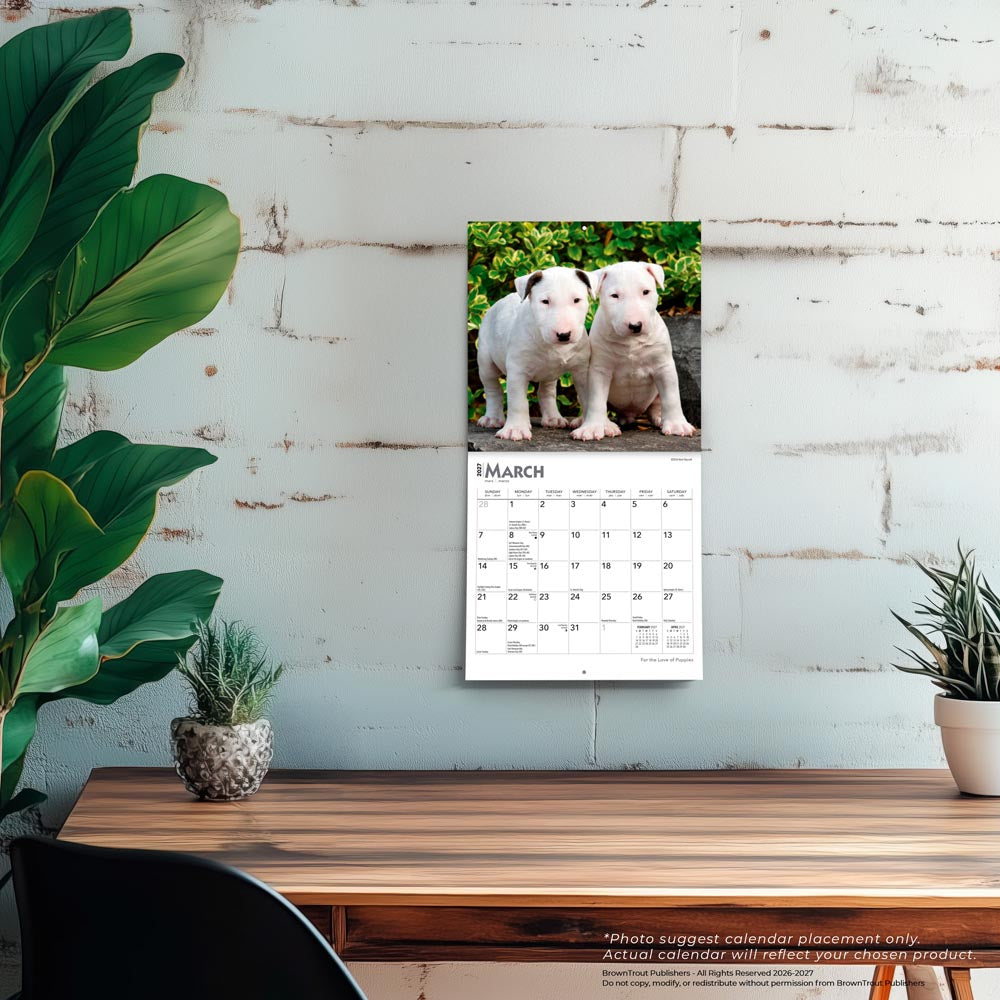 For the Love of Puppies | 2027 7 x 14 Inch (Hanging) Monthly Mini Wall Calendar