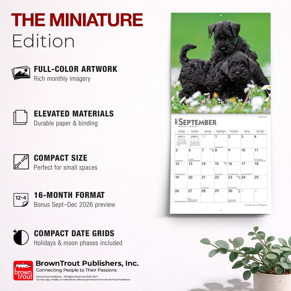 For the Love of Puppies | 2027 7 x 14 Inch (Hanging) Monthly Mini Wall Calendar