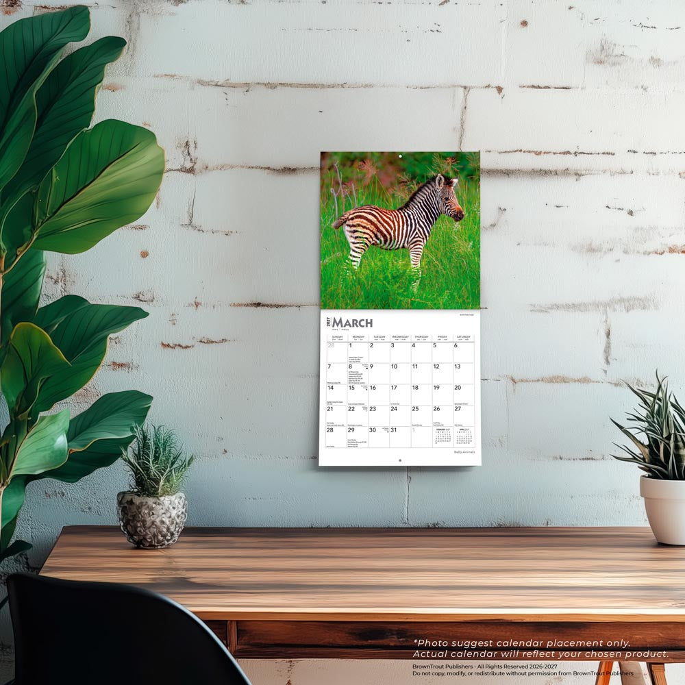 Baby Animals | 2027 7 x 14 Inch (Hanging) Monthly Mini Wall Calendar