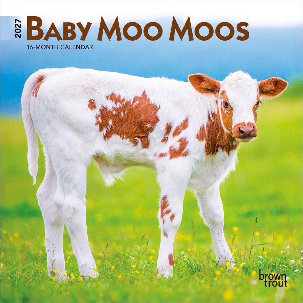 Baby Moo Moos | 2027 7 x 14 Inch (Hanging) Monthly Mini Wall Calendar