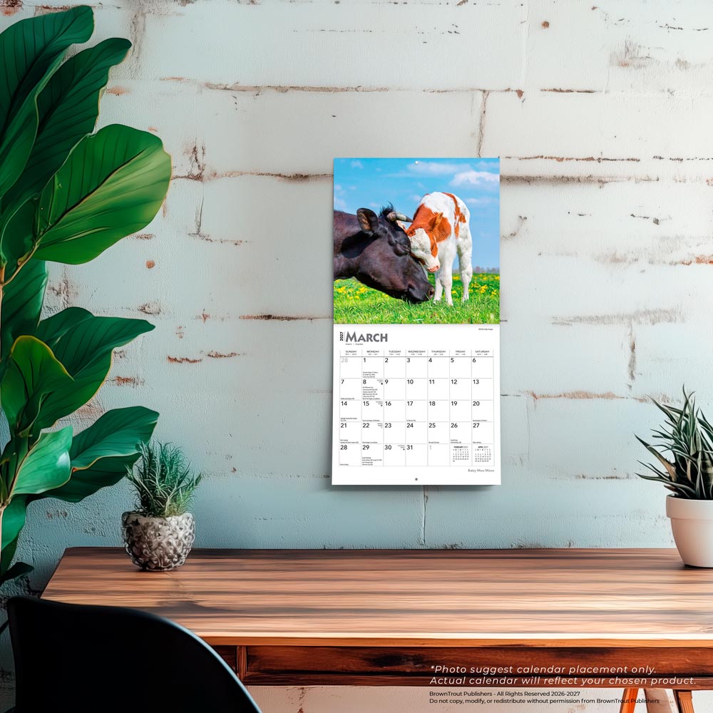 Baby Moo Moos | 2027 7 x 14 Inch (Hanging) Monthly Mini Wall Calendar