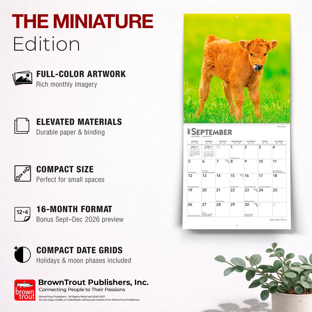 Baby Moo Moos | 2027 7 x 14 Inch (Hanging) Monthly Mini Wall Calendar