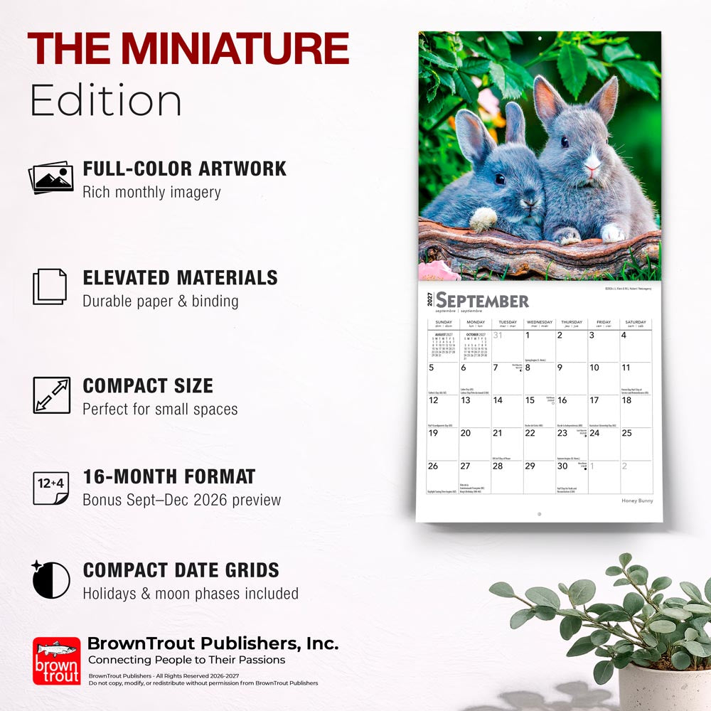 Honey Bunny | 2027 7 x 14 Inch (Hanging) Monthly Mini Wall Calendar