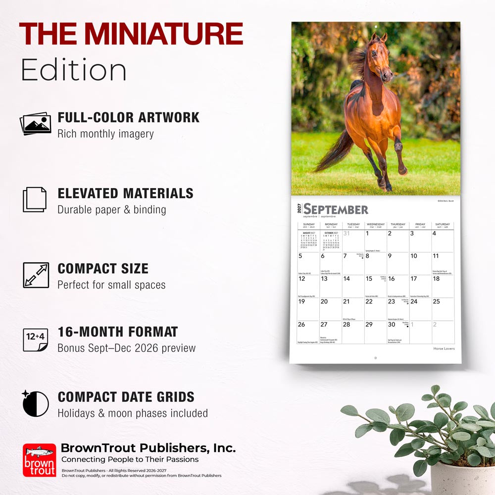 Horse Lovers | 2027 7 x 14 Inch (Hanging) Monthly Mini Wall Calendar