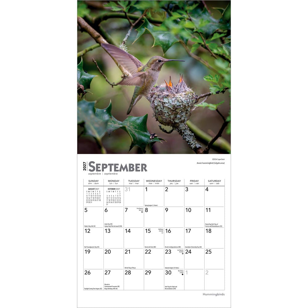 Hummingbirds | 2027 7 x 14 Inch (Hanging) Monthly Mini Wall Calendar