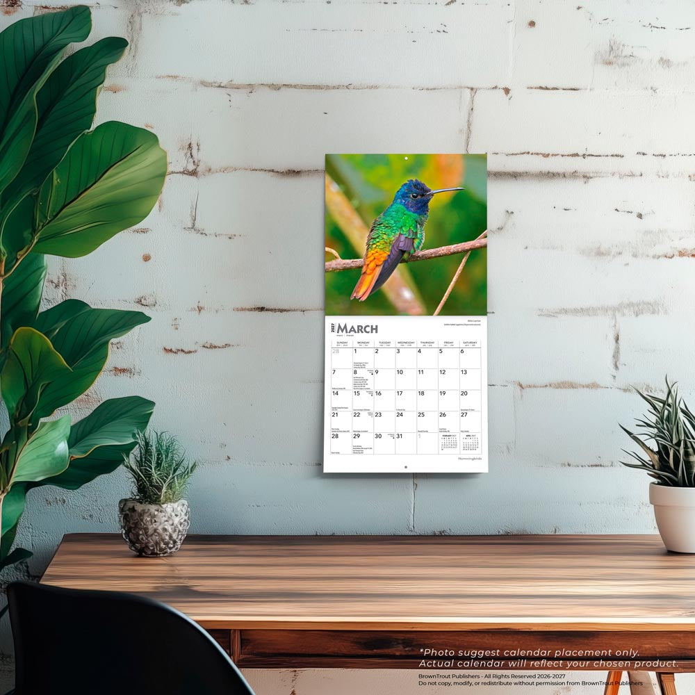 Hummingbirds | 2027 7 x 14 Inch (Hanging) Monthly Mini Wall Calendar
