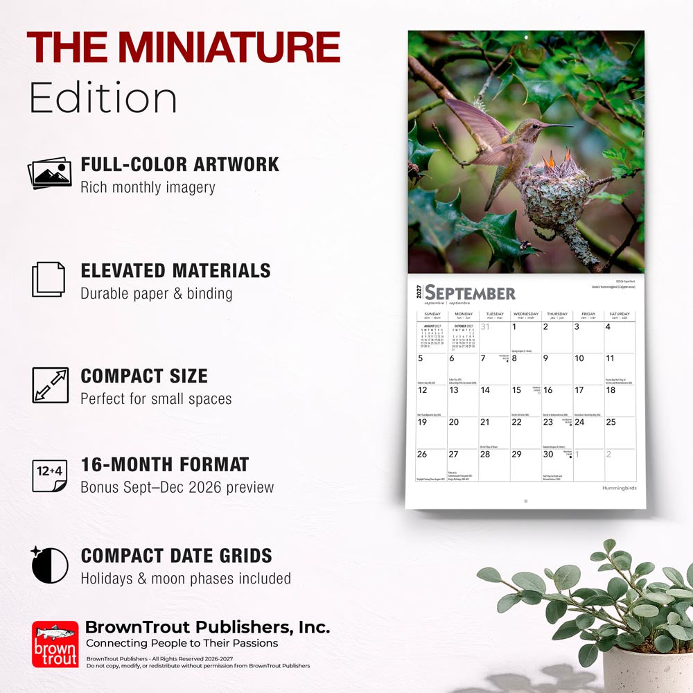 Hummingbirds | 2027 7 x 14 Inch (Hanging) Monthly Mini Wall Calendar