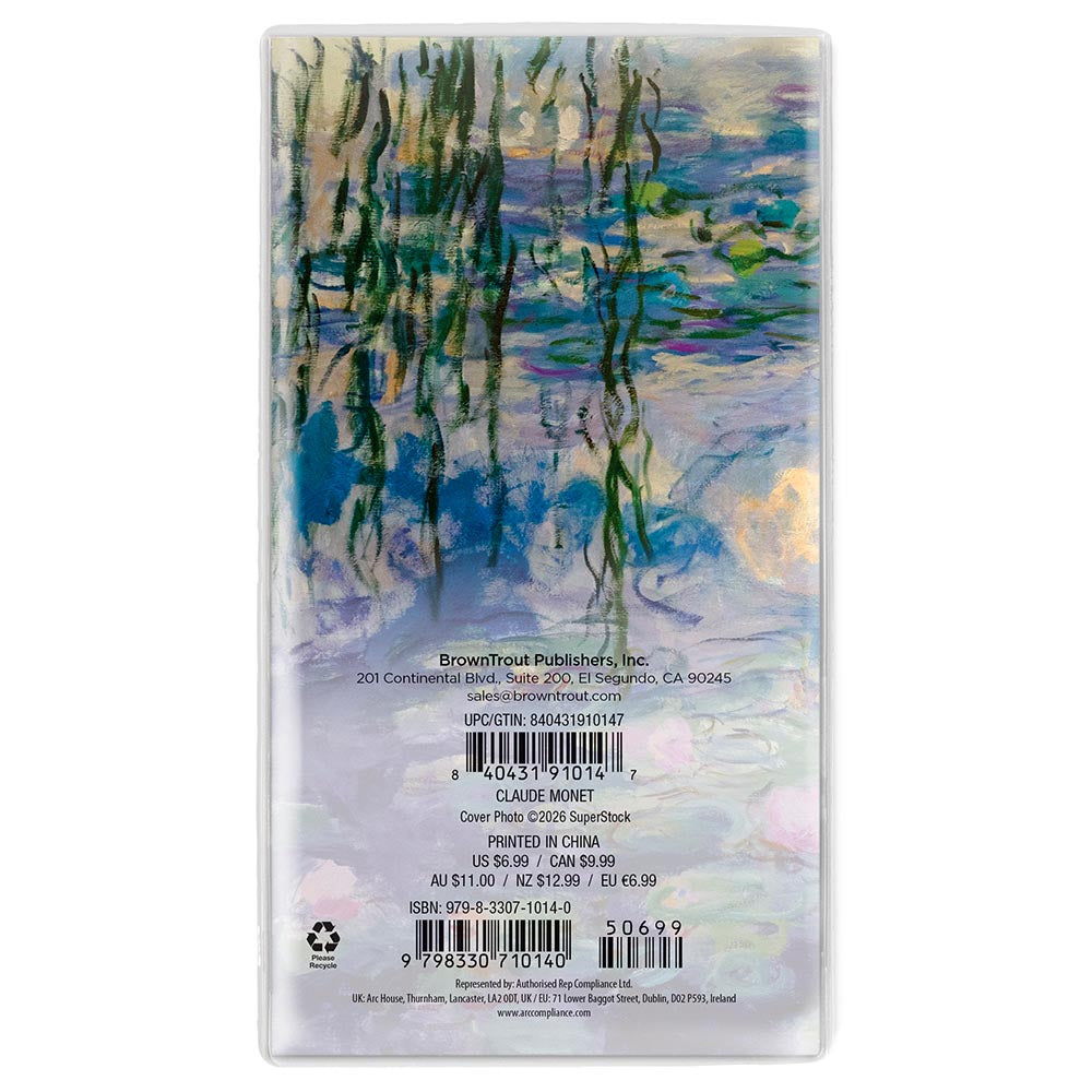 Claude Monet | 2027-2028 3.5 x 6.5 Inch Two Year Monthly Pocket Planner Calendar | Foil Stamped Cover