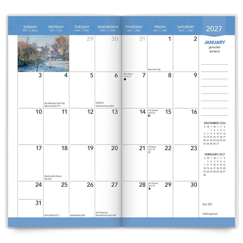 Claude Monet | 2027-2028 3.5 x 6.5 Inch Two Year Monthly Pocket Planner Calendar | Foil Stamped Cover