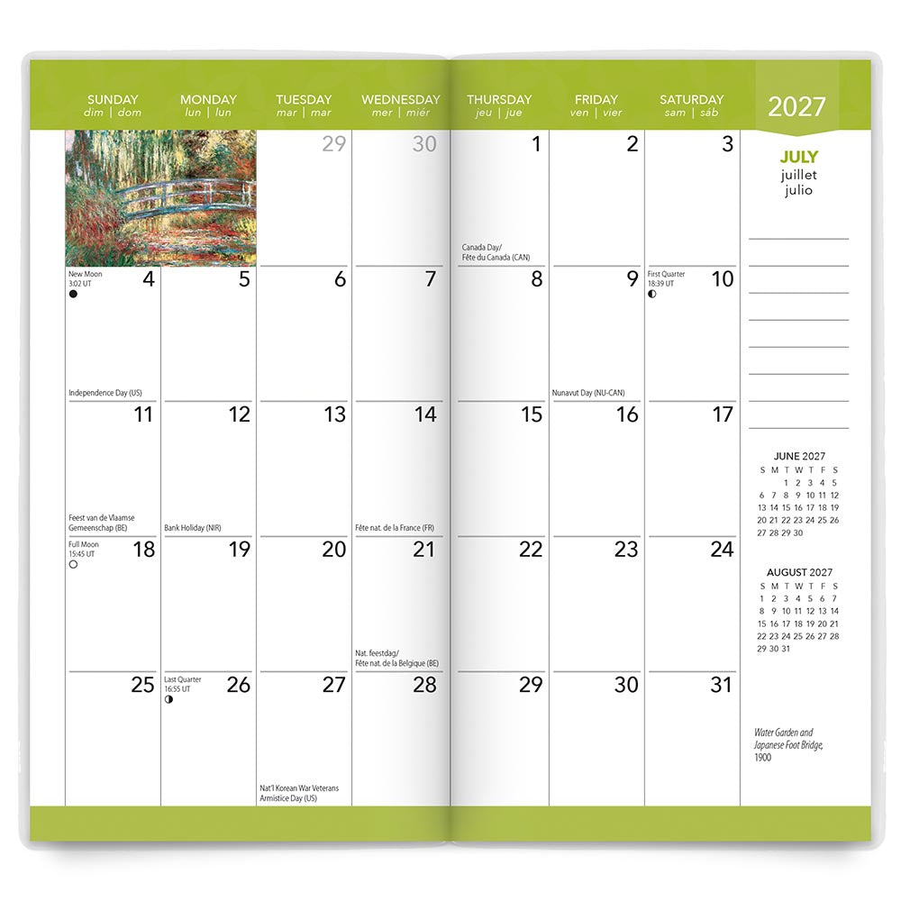 Claude Monet | 2027-2028 3.5 x 6.5 Inch Two Year Monthly Pocket Planner Calendar | Foil Stamped Cover