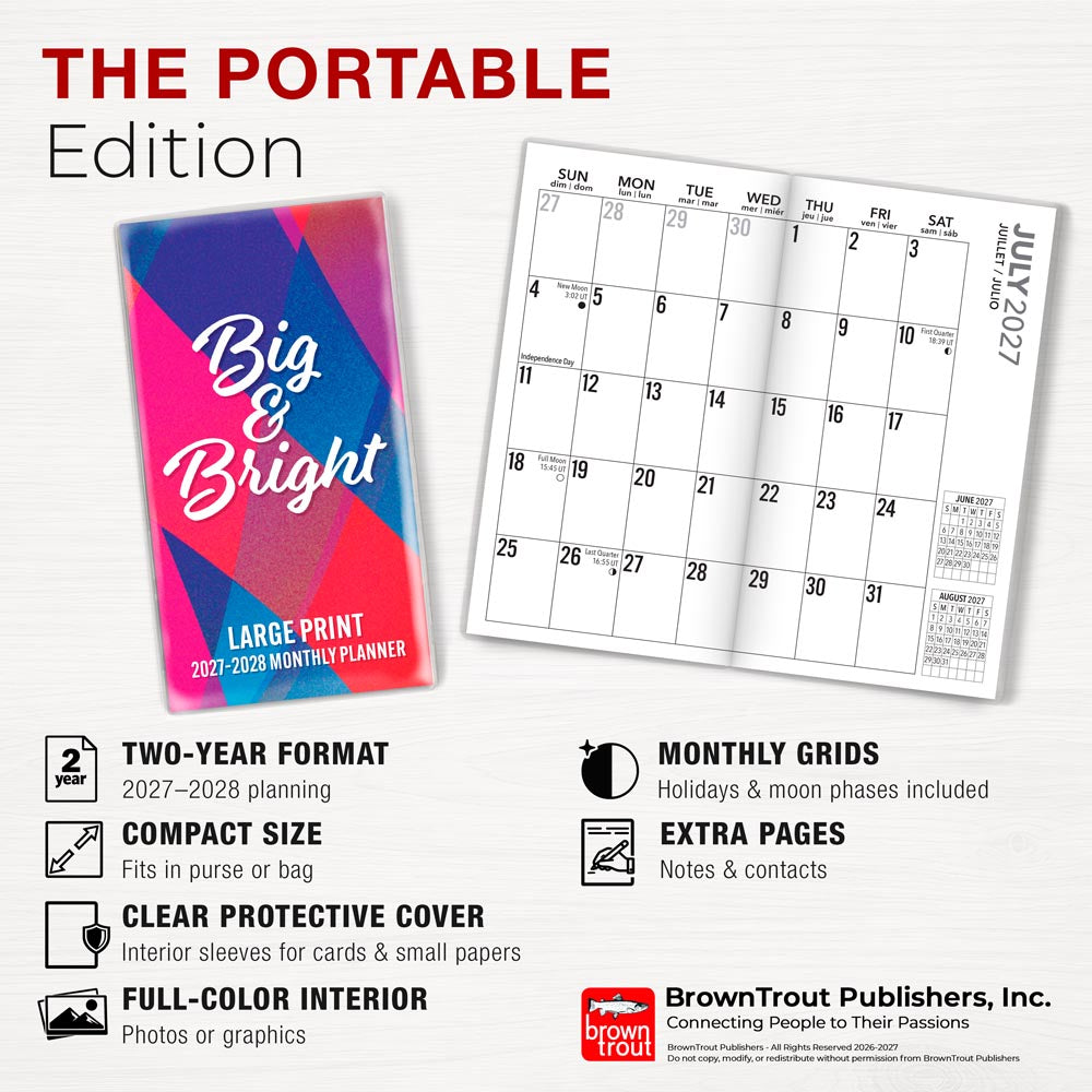 Big & Bright Large Print | 2027-2028 3.5 x 6.5 Inch Two Year Monthly Pocket Planner Calendar