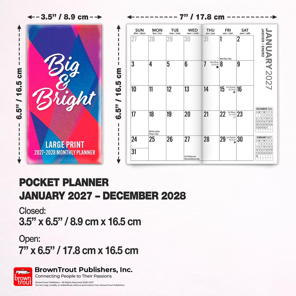 Big & Bright Large Print | 2027-2028 3.5 x 6.5 Inch Two Year Monthly Pocket Planner Calendar