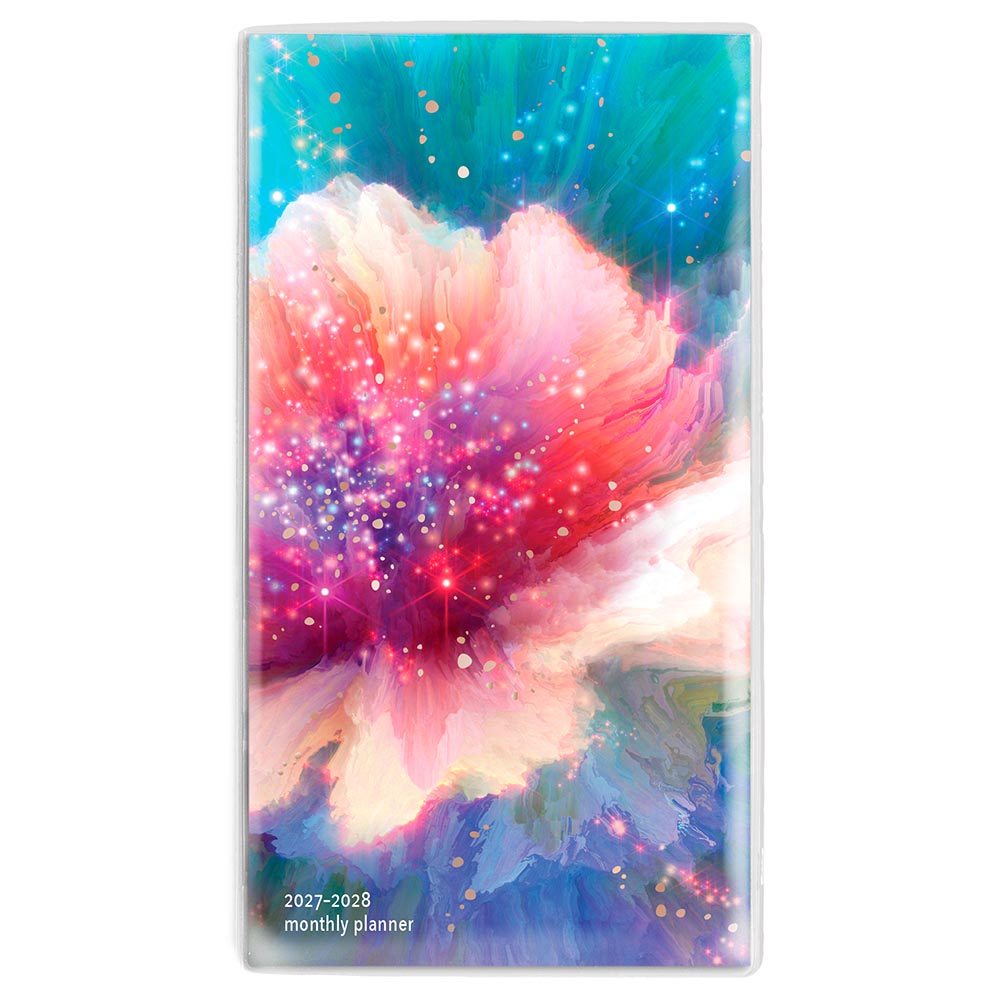 Floral Fireworks | 2027-2028 3.5 x 6.5 Inch Two Year Monthly Pocket Planner Calendar | Foil Stamped Cover