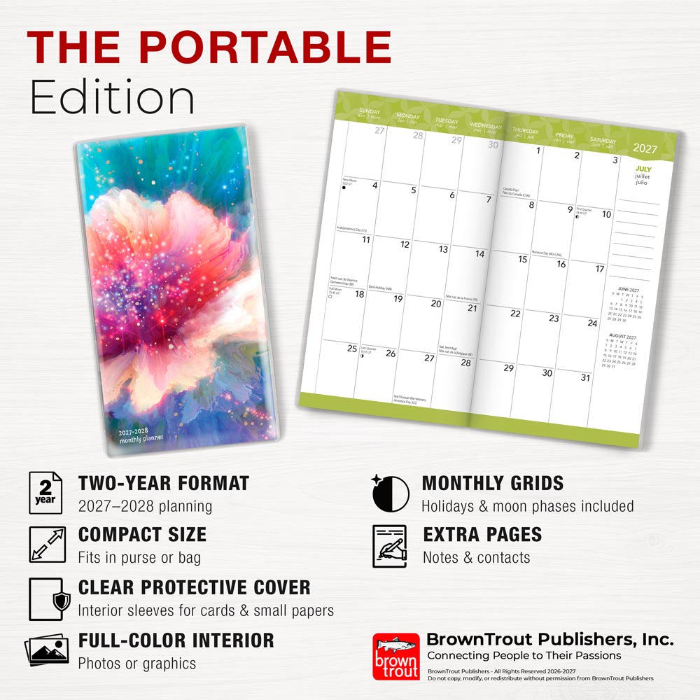 Floral Fireworks | 2027-2028 3.5 x 6.5 Inch Two Year Monthly Pocket Planner Calendar | Foil Stamped Cover