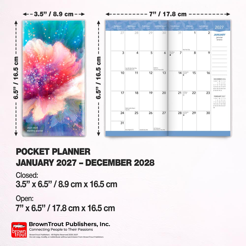 Floral Fireworks | 2027-2028 3.5 x 6.5 Inch Two Year Monthly Pocket Planner Calendar | Foil Stamped Cover