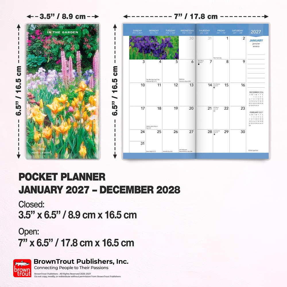 In the Garden | 2027-2028 3.5 x 6.5 Inch Two Year Monthly Pocket Planner Calendar