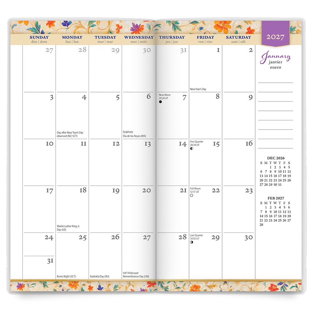 Tuscan Delight | 2027-2028 3.5 x 6.5 Inch Two Year Monthly Pocket Planner Calendar | Foil Stamped Cover