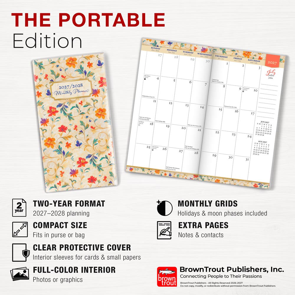 Tuscan Delight | 2027-2028 3.5 x 6.5 Inch Two Year Monthly Pocket Planner Calendar | Foil Stamped Cover