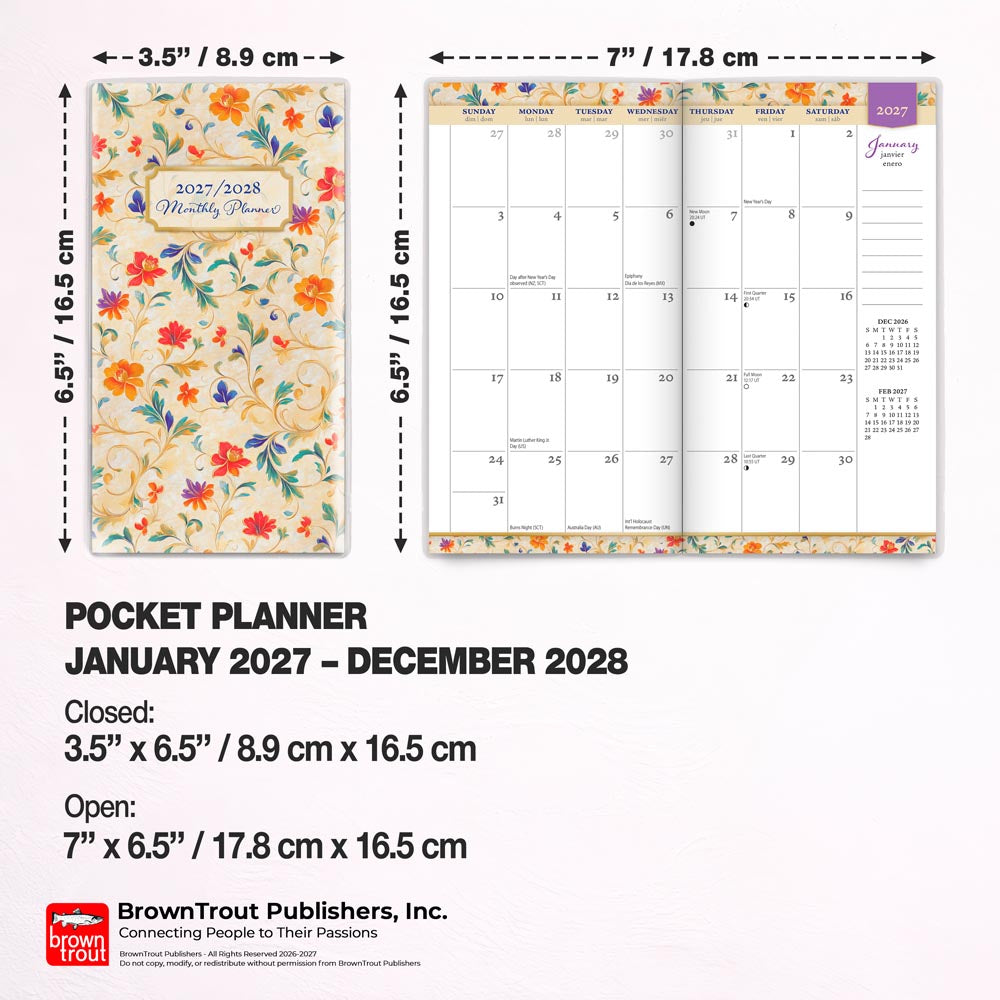 Tuscan Delight | 2027-2028 3.5 x 6.5 Inch Two Year Monthly Pocket Planner Calendar | Foil Stamped Cover