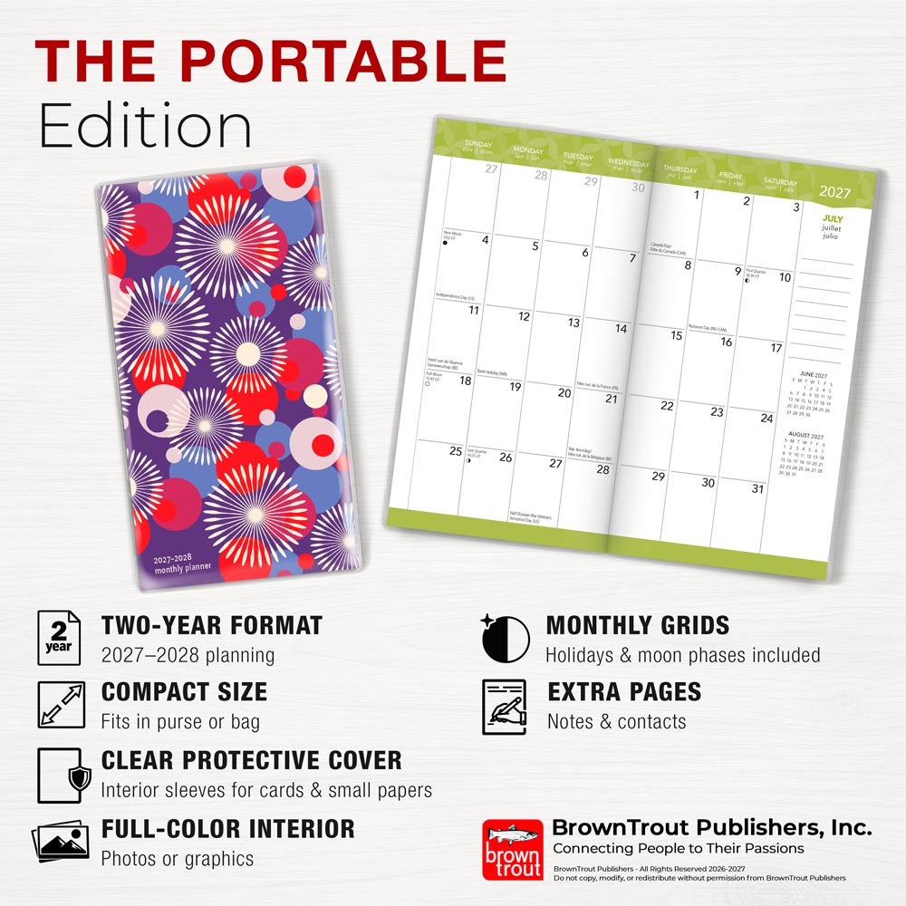 Vintage Blooms | 2027-2028 3.5 x 6.5 Inch Two Year Monthly Pocket Planner Calendar | Foil Stamped Cover