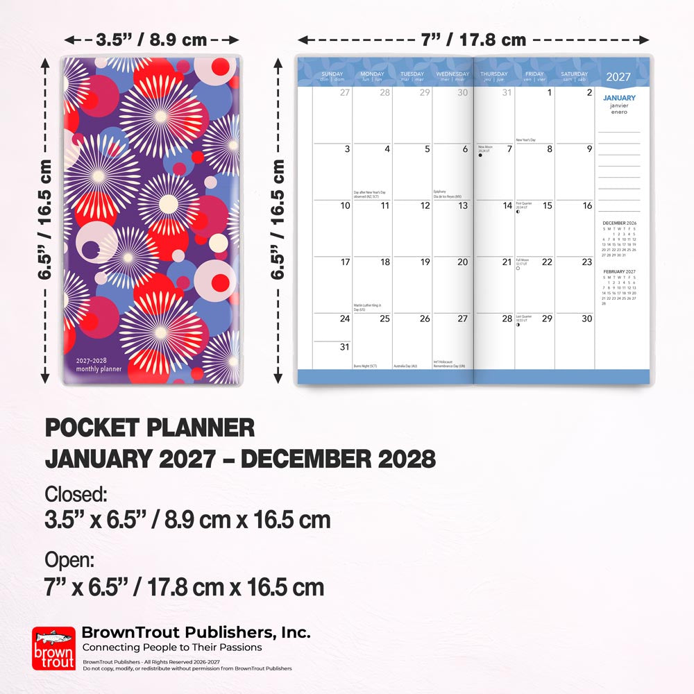 Vintage Blooms | 2027-2028 3.5 x 6.5 Inch Two Year Monthly Pocket Planner Calendar | Foil Stamped Cover