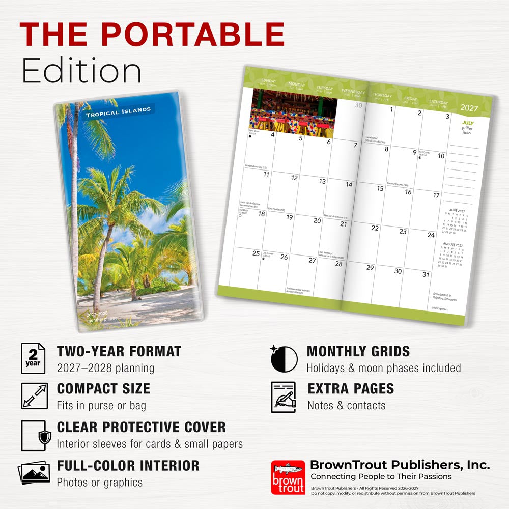Tropical Islands | 2027-2028 3.5 x 6.5 Inch Two Year Monthly Pocket Planner Calendar