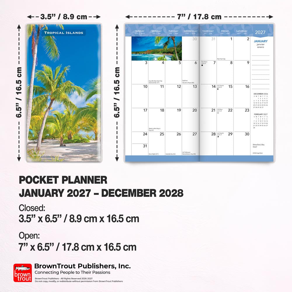 Tropical Islands | 2027-2028 3.5 x 6.5 Inch Two Year Monthly Pocket Planner Calendar