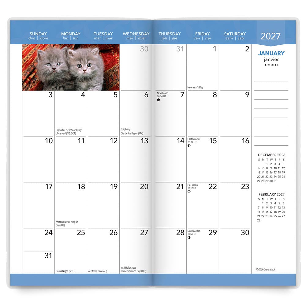 Kitten Cuddles | 2027-2028 3.5 x 6.5 Inch Two Year Monthly Pocket Planner Calendar