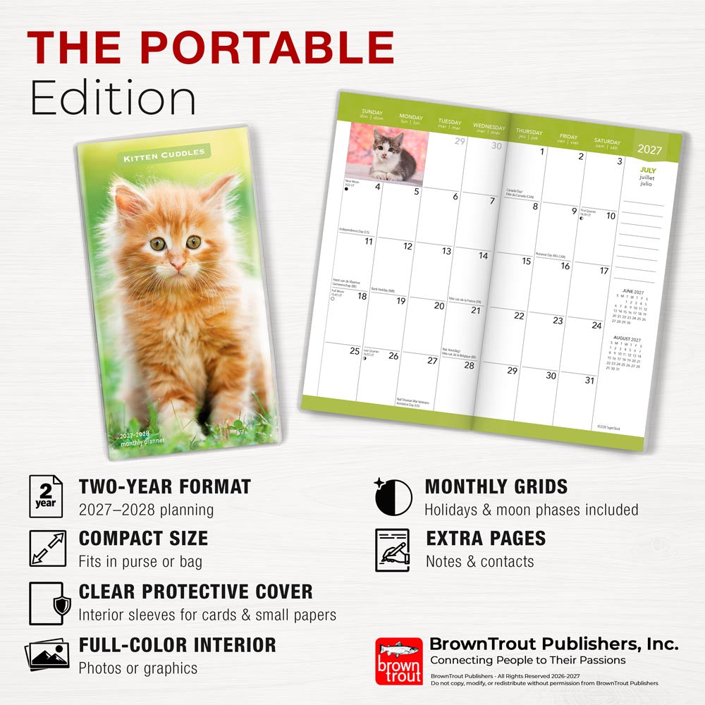Kitten Cuddles | 2027-2028 3.5 x 6.5 Inch Two Year Monthly Pocket Planner Calendar