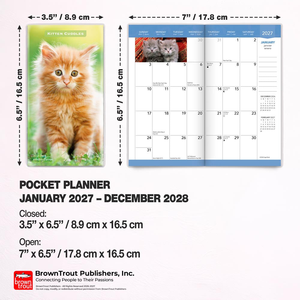 Kitten Cuddles | 2027-2028 3.5 x 6.5 Inch Two Year Monthly Pocket Planner Calendar