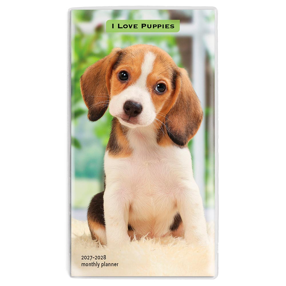 I Love Puppies | 2027-2028 3.5 x 6.5 Inch Two Year Monthly Pocket Planner Calendar
